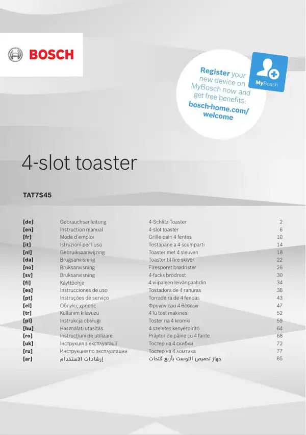Manual Bosch Tostadora TAT7S45 9001690571_A